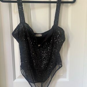 Free People Black Lace-Trimmed Top